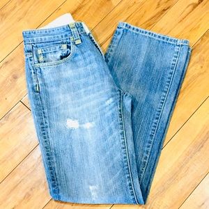 Seven distressed style straight leg denim jeans medium wash 28” waist 39…
